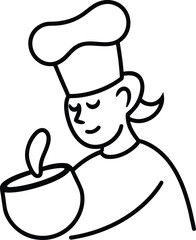 abstract line art chef cooking illustration on transparent