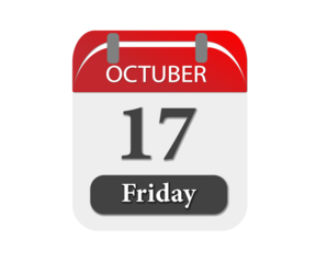 A calendar showing october seventeenth with the day of the week being friday on a black background