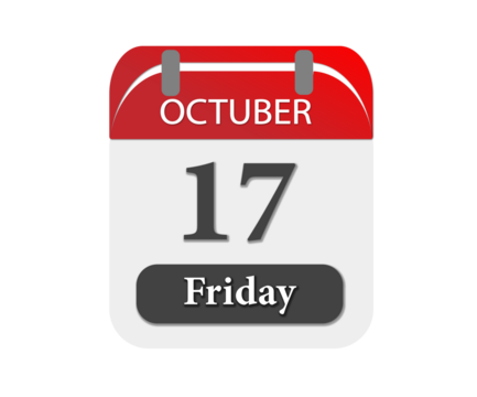 A calendar showing october seventeenth with the day of the week being friday on a black background