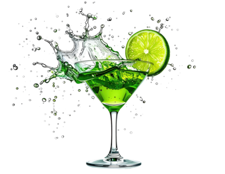 Vibrant green cocktail with lime slice and splash - Powered by Adobe