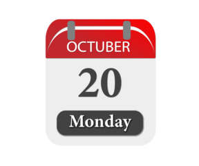A calendar showing october the twentieth on a monday with a red and white color scheme isolated on black