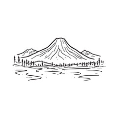 Black and White Mountain Illustration Image in Minimalist Line Art Style, Clean and Elegant Design