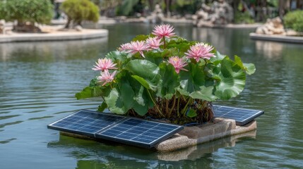 Exploring the Harmony Between Nature and Technology in Renewable Energy Solutions at a Serene Pond