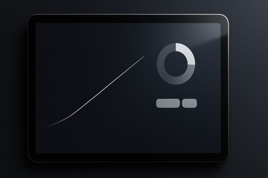 Minimal tablet analytics interface with glowing pie chart and simple progress line on dark background
 - Powered by Adobe