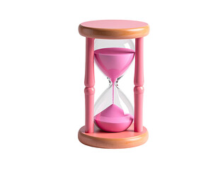 Pink hourglass, wooden base, flowing sand