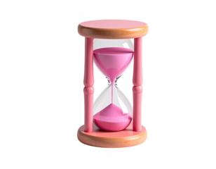 Pink hourglass, wooden base, flowing sand