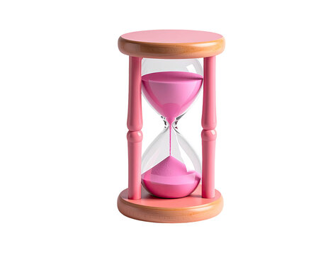 Pink hourglass, wooden base, flowing sand