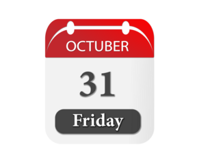 A calendar page showing october thirty first on a friday with a red and white color scheme design