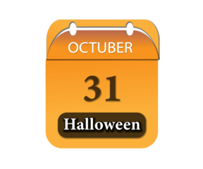 A halloween calendar showing october thirty first on an orange calendar against a black background