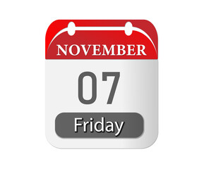 A november seventh calendar page showing the day of the week as friday on a black background