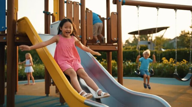 Children enjoying curated playdate upscale playground cinematic family lifestyle joy. youthful gathering deluxe play area filmic domestic existence happiness.