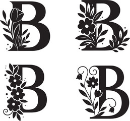 B Design Elegant Flower and Leaf Vector Illustrations