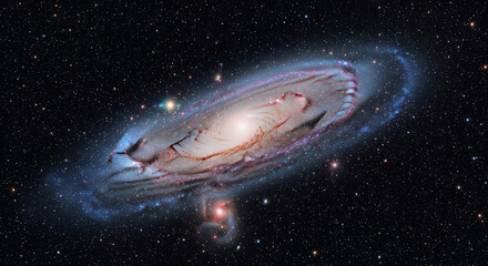 The Andromeda Galaxy M31 and its Satellite Galaxy in Deep Space