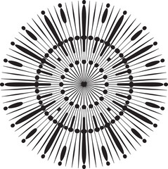 Black radial burst pattern with circles and lines abstract