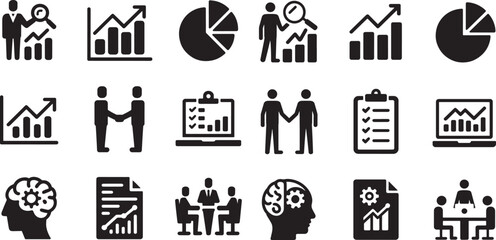 Business icons depicting graphs people and meetings charts
