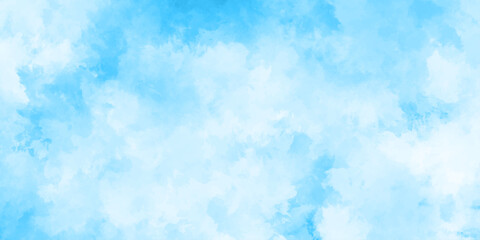 Abstract background with panorama of blue sky and white cloud nature design. horizon spring morning sky with clouds background. hand painted watercolor shades sky clouds.