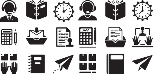 Collection of business and office icons communication document