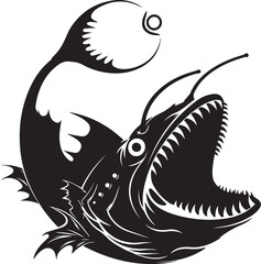 Fototapeta premium Abyssal Anglerfish: An illustration depicts a striking anglerfish, showcasing its imposing presence with open jaws and distinctive bioluminescent lure, a captivating representation of deep-sea fauna.