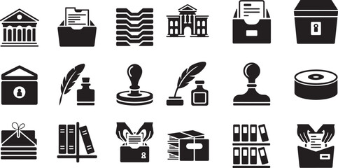 Collection of legal and administrative icons document office