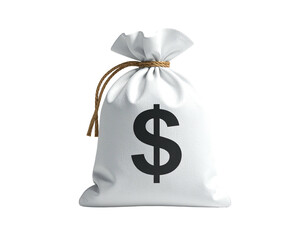 White cloth money bag with a dollar sign