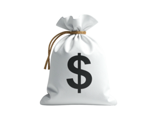 White cloth money bag with a dollar sign