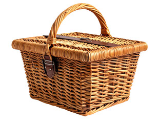 Square wicker picnic basket with brown handles
