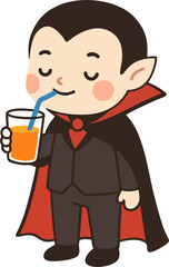 Cute Dracula Vampire Drink Blood Juice Cartoon Vector Illustration