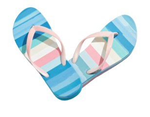 Pair of striped flip-flops in a heart shape