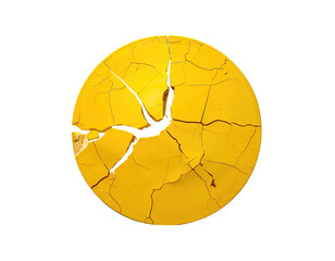 A circular, yellow object with extensive, radiating cracks