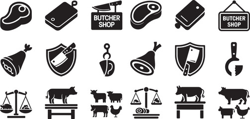 Meat cuts and butcher shop icons steak chicken