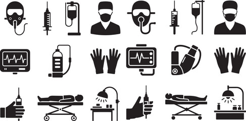 Medical equipment and healthcare professionals icons syringe