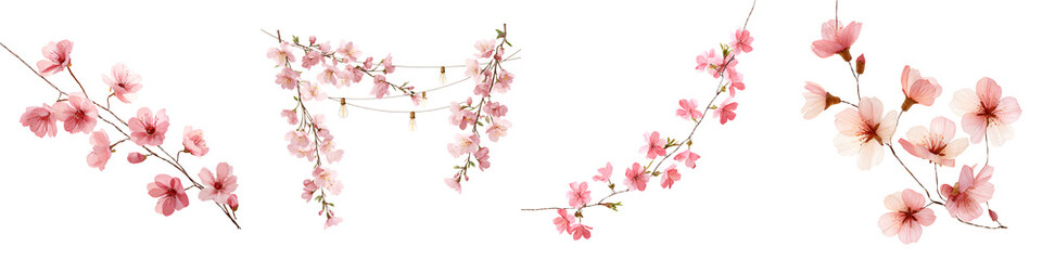 Naklejka premium Cherry Blossom Branches: Isolated Watercolor Floral Elements on White