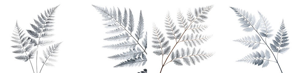 Elegant Silver Fern Illustrations on White Background