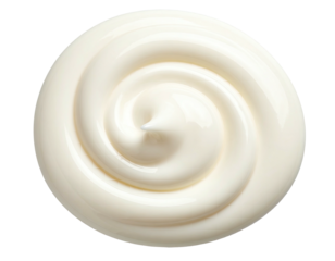 Creamy, swirled dairy product spread in a circular pattern