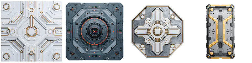 Fototapeta premium Sci-Fi Panel Texture Set. Futuristic Technology Detail. Industrial Design.