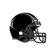 Naklejka premium Black and white illustration of an American football helmet with a face mask, depicted in a side profile, representing sports equipment.
