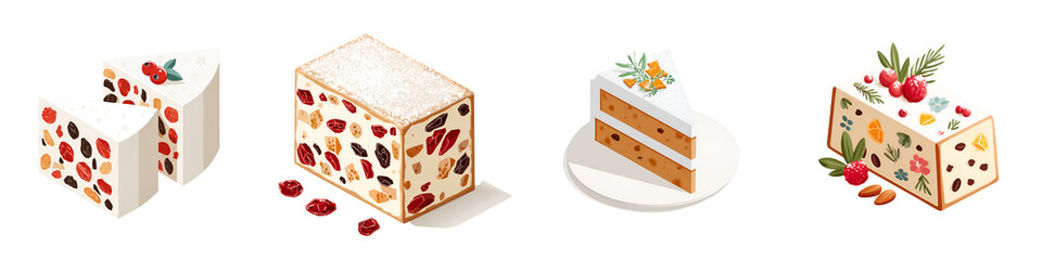 Festive Fruitcake Illustration: Slice and Whole Cakes Collection