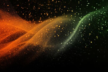 Grainy noise texture background abstract orange green vibrant glowing color gradient shape on black backdrop dark banner poster header cover wallpaper design