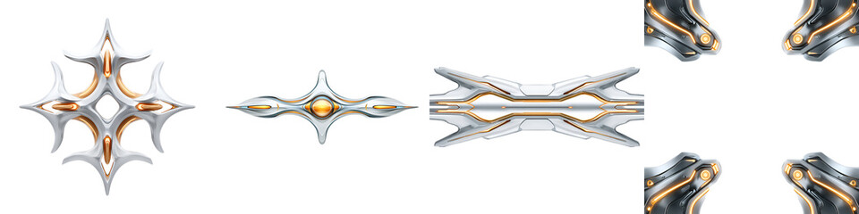 Metallic Decorative Design Elements. Ornate, Abstract Shapes with Gold Accents.