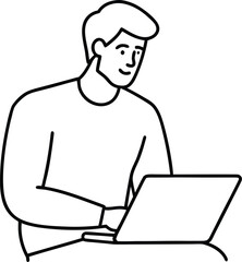 continuous line art man working on laptop illustration on transparent