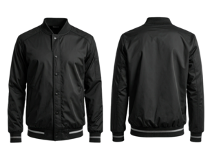 Front and back view of a black bomber jacket