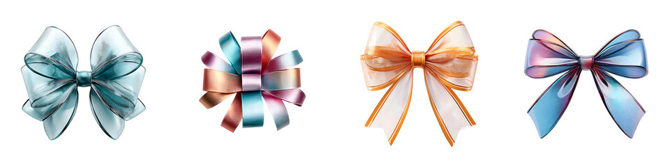 Colorful decorative bows collection - Gift wrapping elements on white.