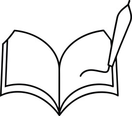 continuous line art open book with pen illustration on transparent