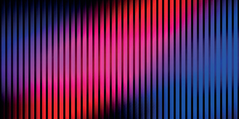 Trendy color horizontal background of ribbed glass effect. Iridescent plastic texture with striped overlay. Gradient banner with holographic texture. Vector illustration.