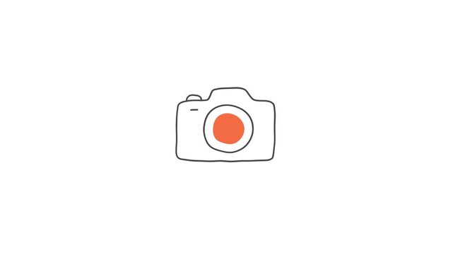 Hand drawn DSLR or photo camera animation. Looping element for photography or video content. doodle animation of a digital camera. Looping 2D element on both white and green screen background