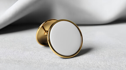 Empty enamel pin mockup - Blank round white gold lapel badge mock up - 3d illustration Stock Illustration