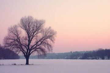 Frozen lake at dawn, solitary tree (1)