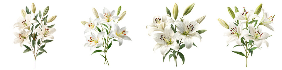 Obraz premium Arrangement of White Lily Flowers on White Background