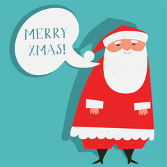 Vector illustration of Santa Claus wishing Merry Christmas with cheerful expression. Festive and joyful design, perfect for holiday cards, decorations, winter campaigns, and seasonal projects.