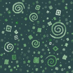 Abstract Dark Green Spiral and Square Pattern